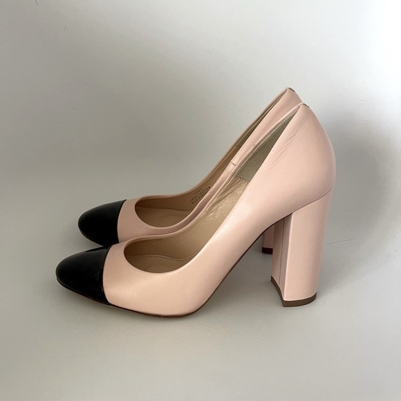 J. Crew Lena Blush Leather Pumps Black Cap Toe Made in Italy NWOT 6.5 - Picture 4 of 6